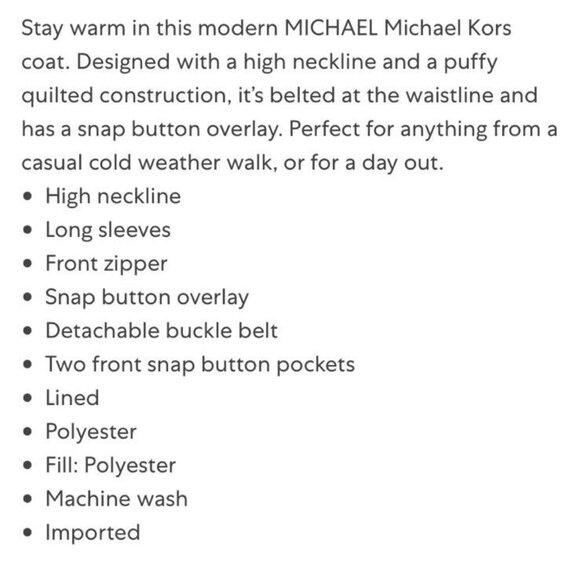 NWT MICHAEL KORS Belted Logo White/Silver Puffer Parka Coat, Sz L - Picture 9 of 9